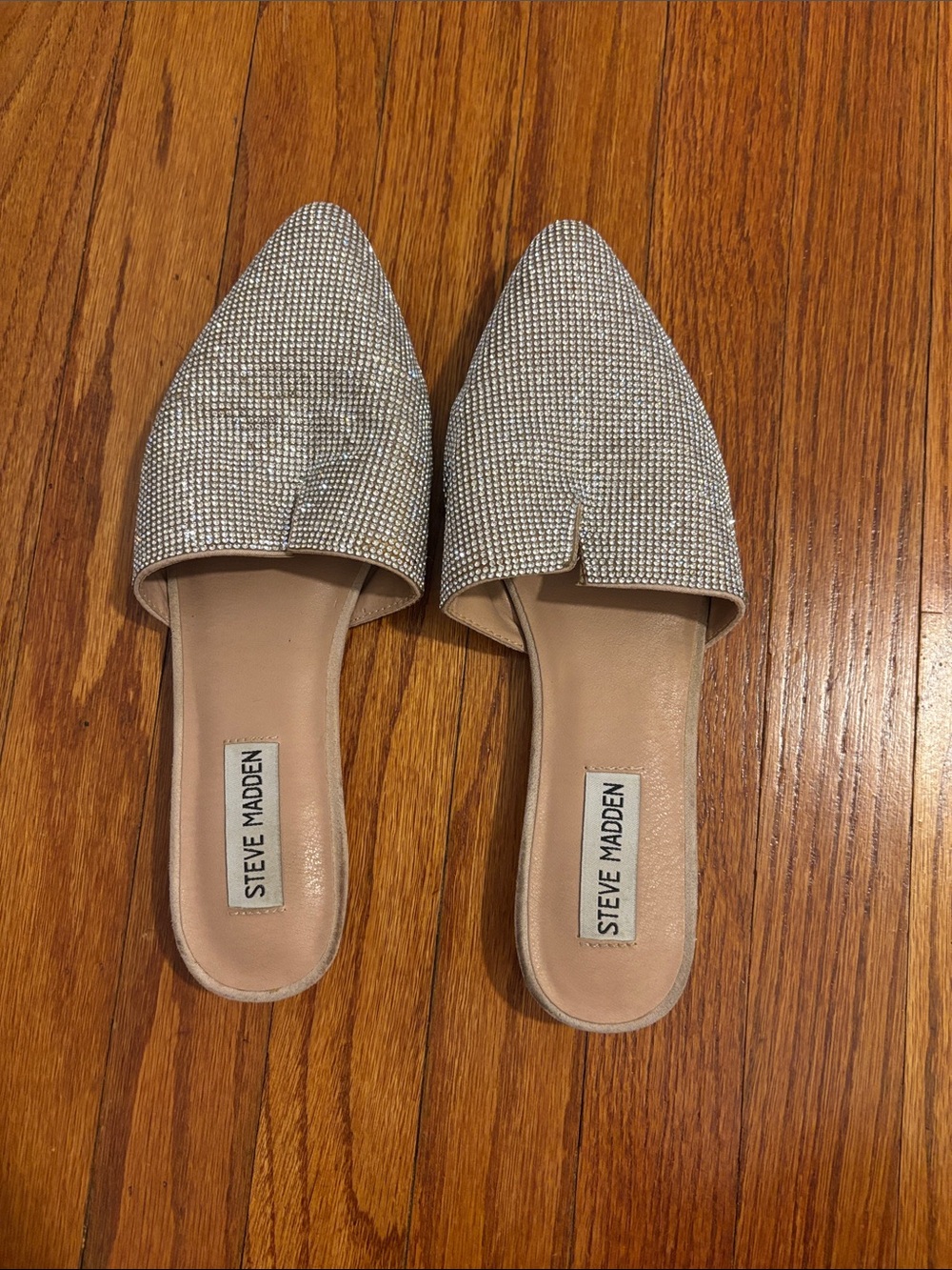 Steve Madden Women's Silver Rhinestone Pointed-Toe Mules
